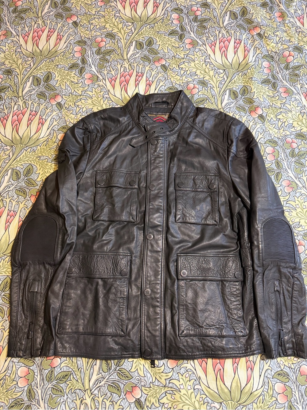 Superdry Men's Black Leather Field Jacket - Classic Utility Biker Style Size XL